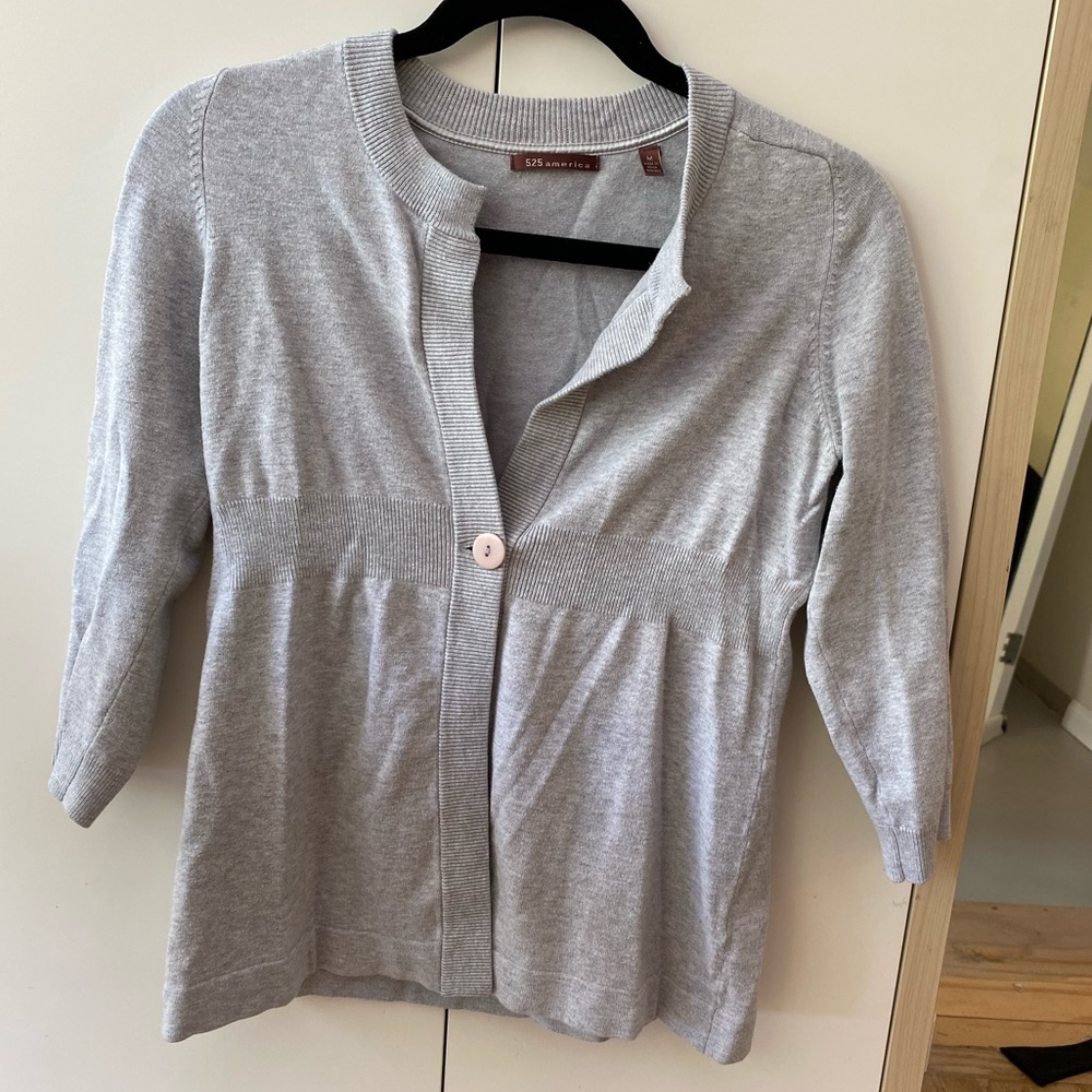 Grey Three Quarter Sleeve Button Cardigan
